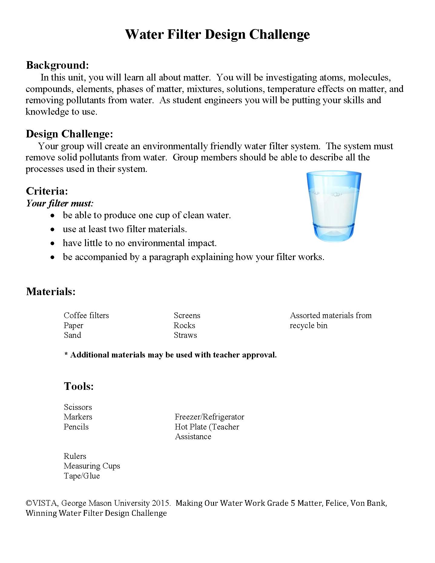 Instructional Resource - Activity: Water Filter Design Challenge ...